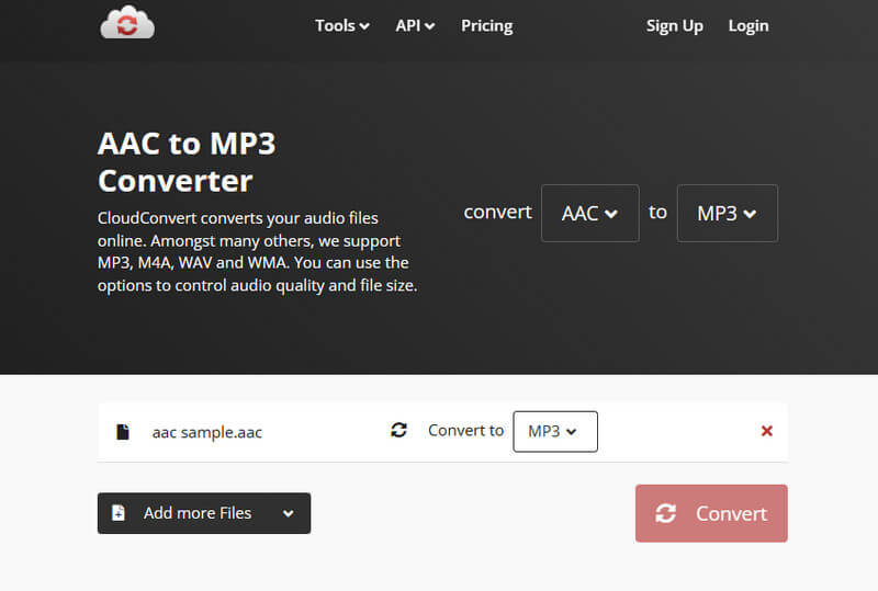 AACからMP3へのコンバーター CloudConvert