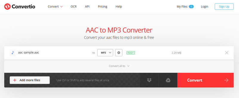 AACからMP3へのコンバーター Convertio