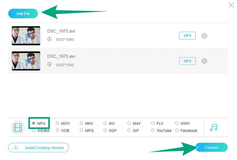 AVIからMP4 オンライン ファイルを変換