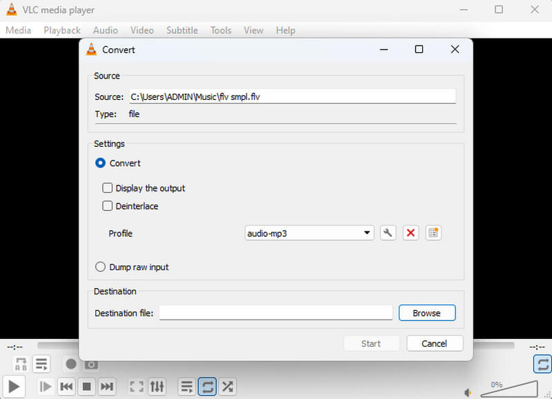 FLV から MP3 へのコンバーター VLC