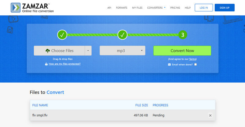 FLV から MP3 へのコンバーター Zamzar