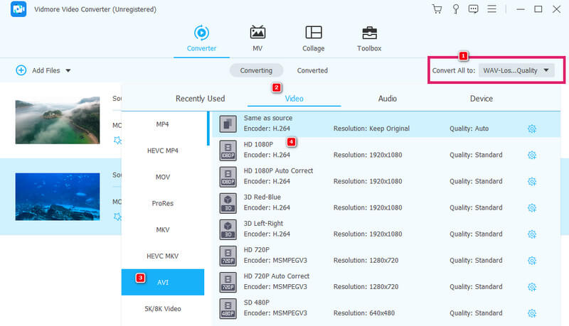 MOV AVI Vidmore 設定