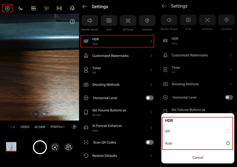 AndroidでHDRを有効または無効にする