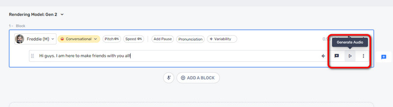 「Generate Audio」をクリック