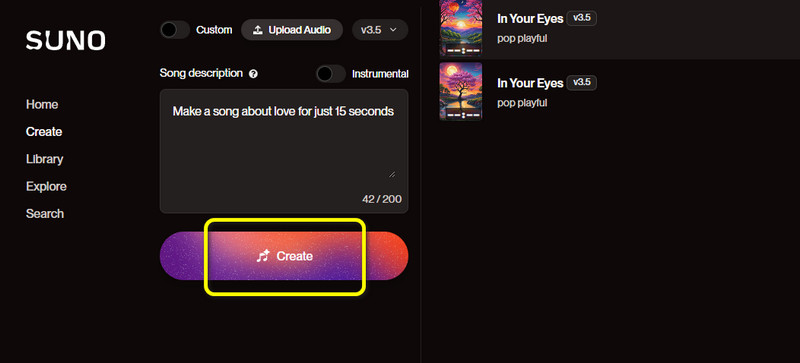 「作成」を押して処理を開始する
