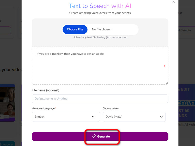 最終処理用の「Generate」ボタン