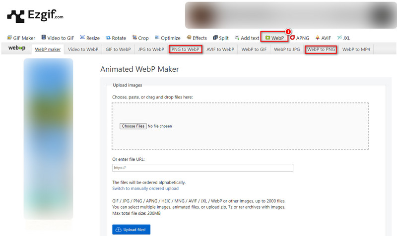 Ezgif の Webp セクションを探す