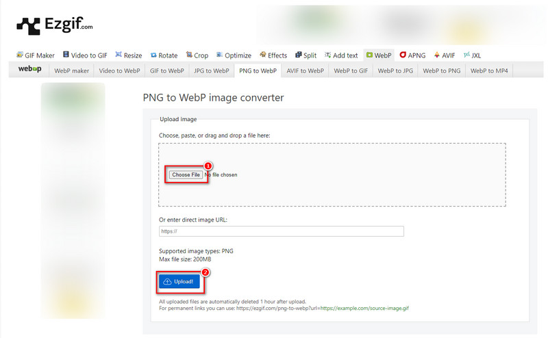 Ezgif で画像をアップロード