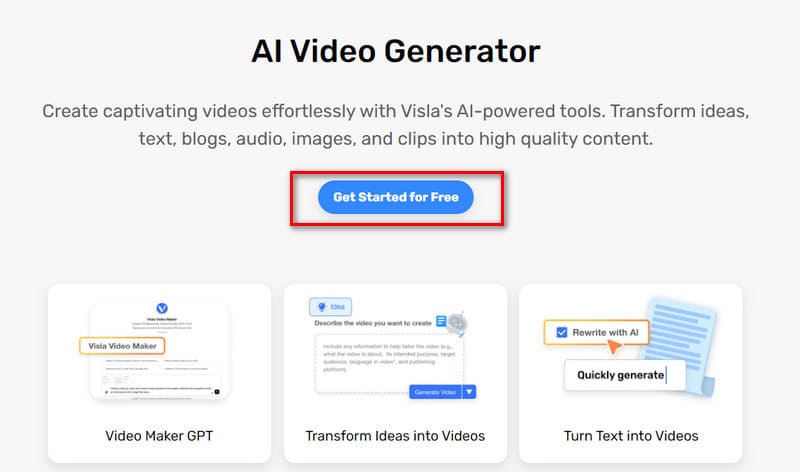 Visla AI 動画ジェネレーター画面