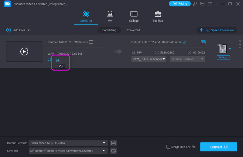 Cutオプションをクリック