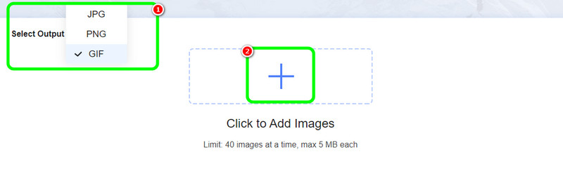 プラスボタンをクリックして JPG をアップロード（Vidmore）
