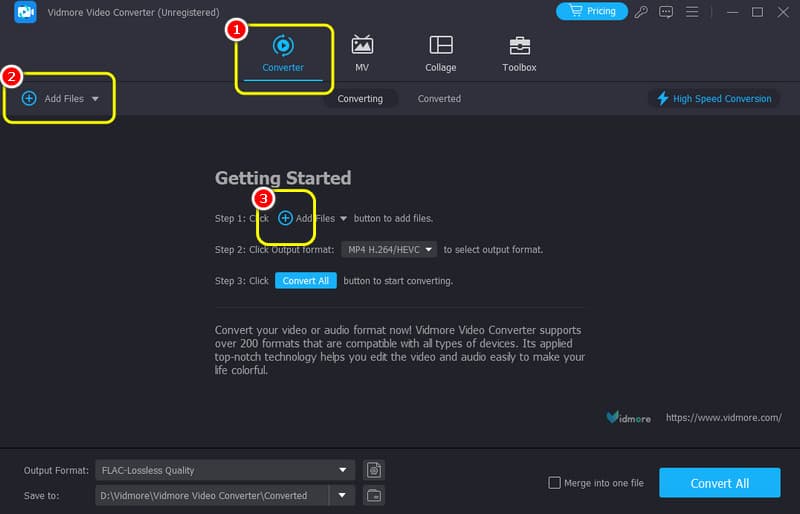 Converter パネルと Add Files（Vidmore）