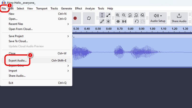 オーディオを書き出すオプション（Audacity）
