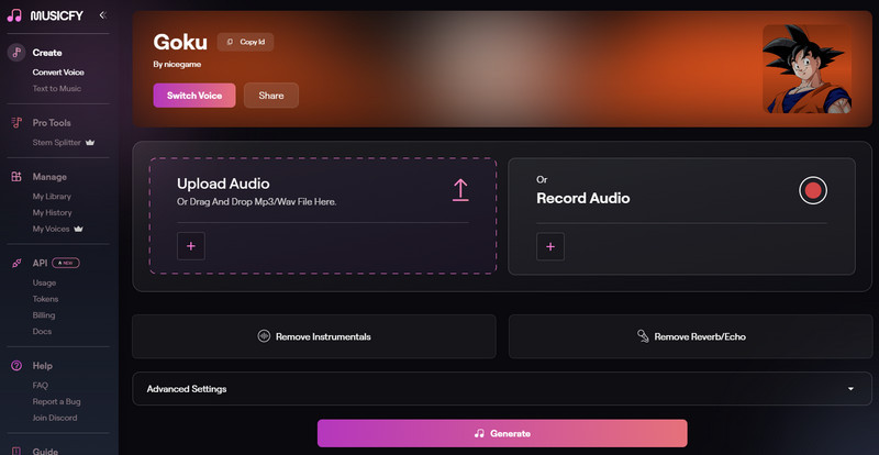 Musicfy 悟空 AIボイス