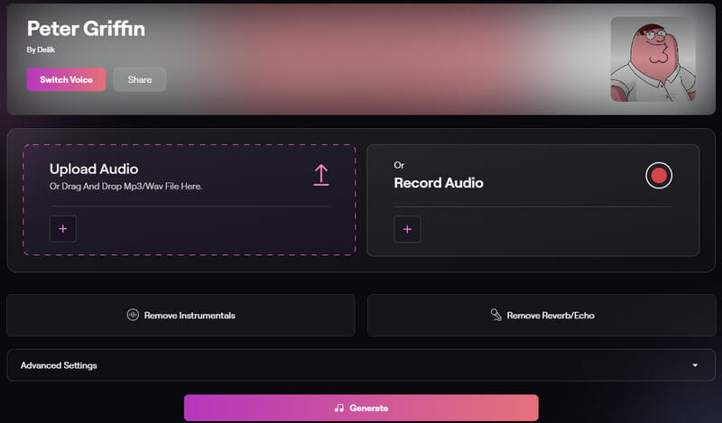 Musicfy Griffin AIボイスジェネレーター