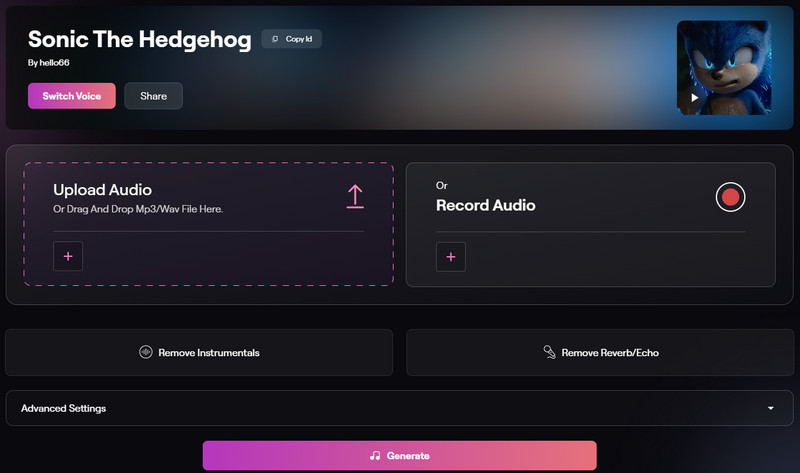 Musicfy ソニックボイスジェネレーター