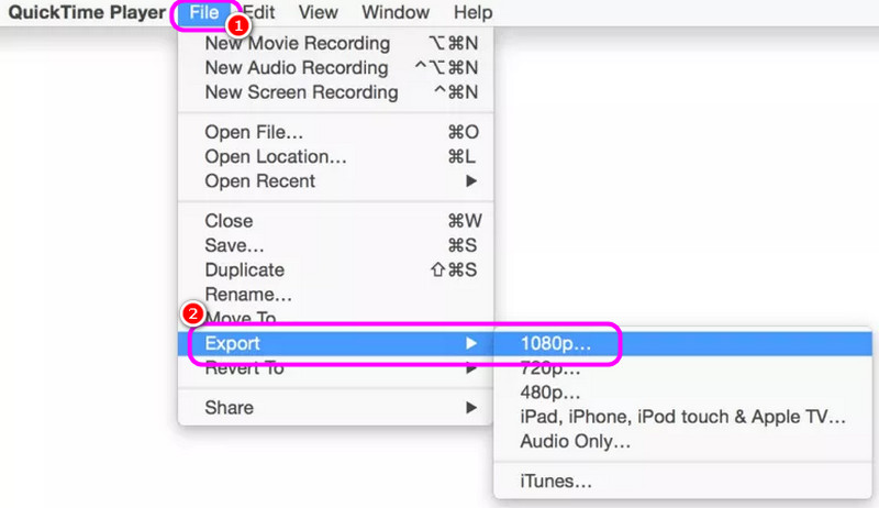 ファイルメニュー 書き出す QuickTime
