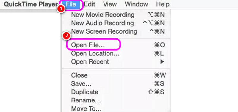 ファイルメニュー ファイルを開く QuickTime