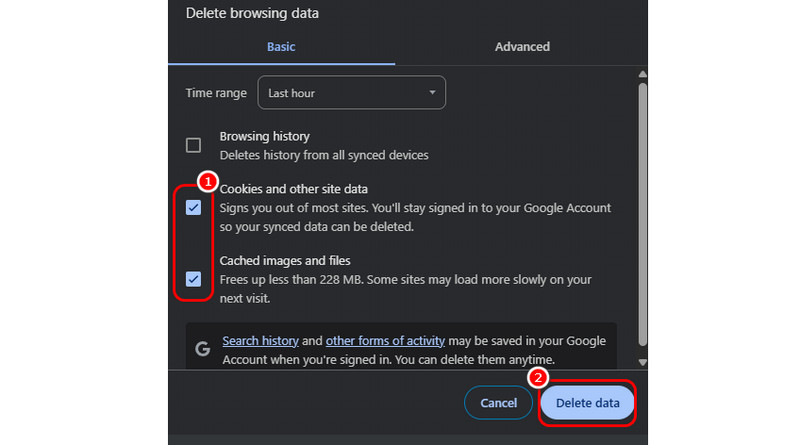 ブラウザのキャッシュとクッキーを削除
