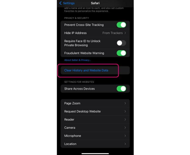 履歴とWebサイトデータを消去する