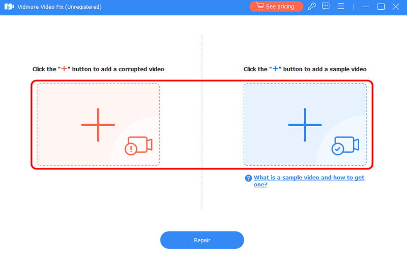 「＋（プラス）」ボタンをクリックしてVidmoreに動画を追加
