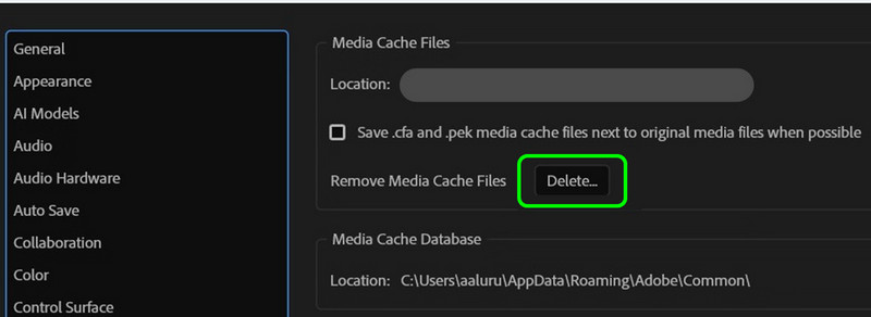 メディアキャッシュファイルを削除する