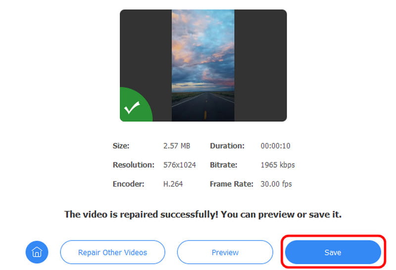修復した動画を保存