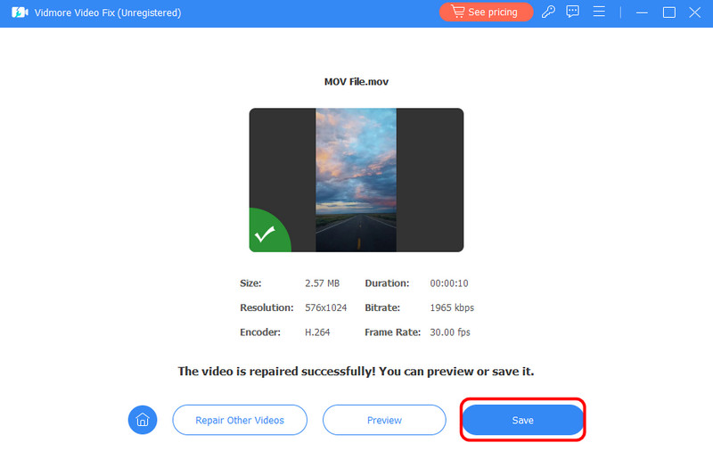修復した動画を保存 Vidmore