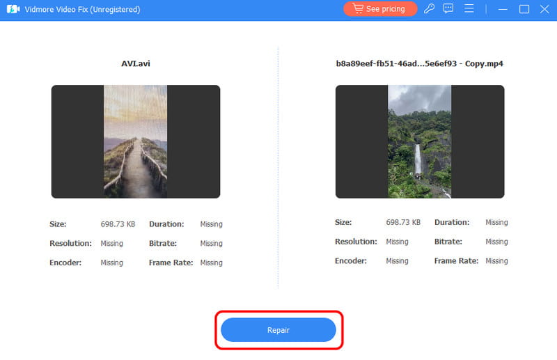 Vidmore で修復を開始