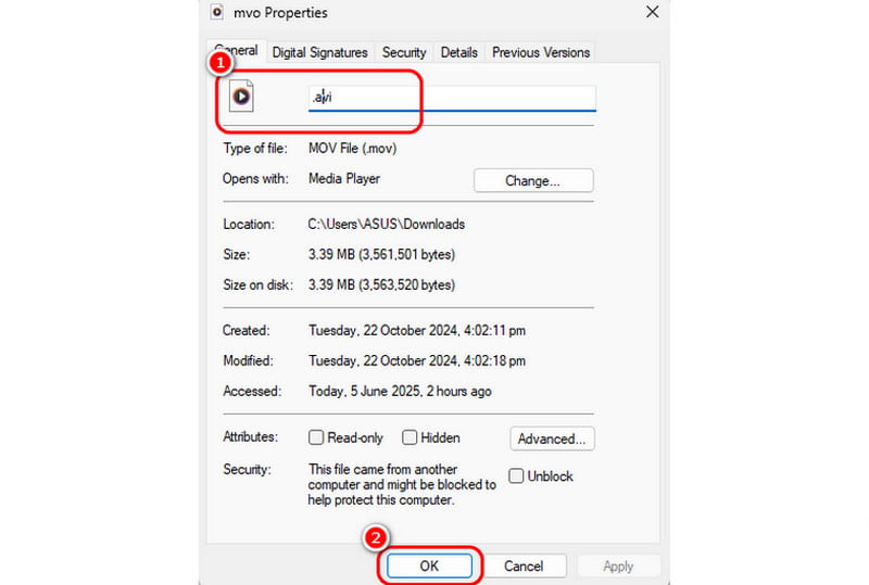 MOV ファイルの拡張子を変更する