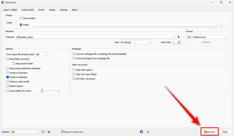 変換ボタン Xnconvert
