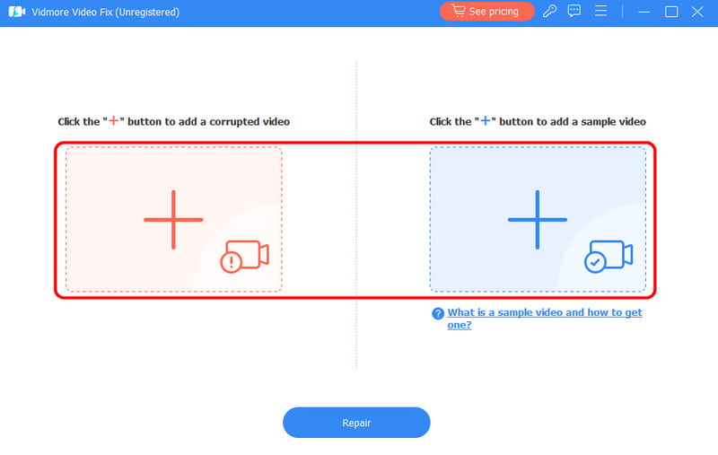 破損したサンプル動画を Vidmore に追加する