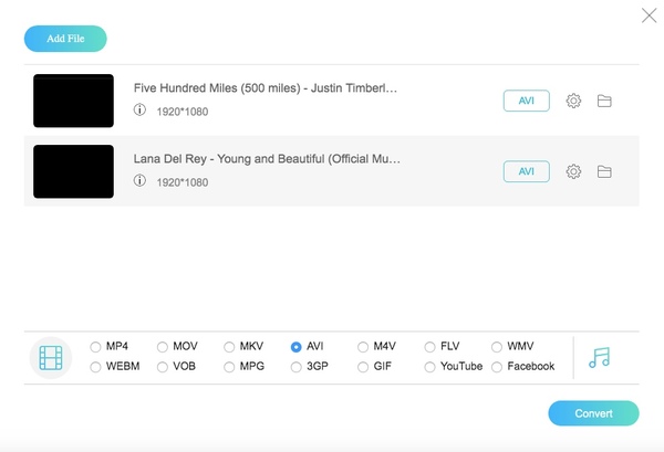 出力形式を AVI に設定