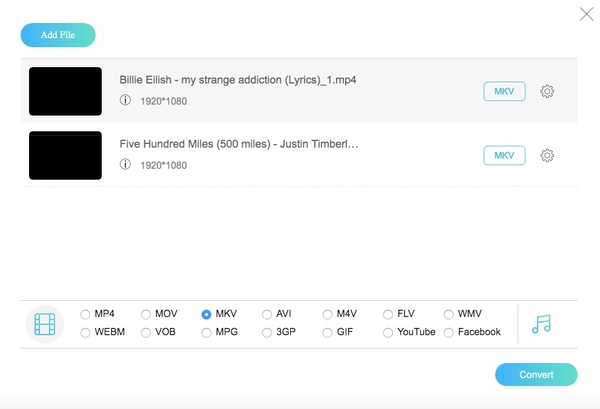 出力形式として MKV を設定