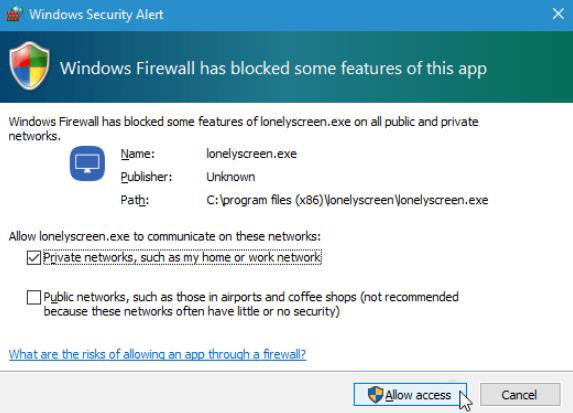 LonelyScreen で画面ミラーリングを許可