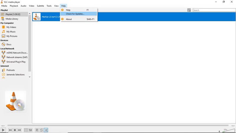 VLCの更新を確認