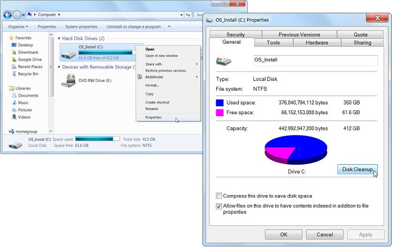 ディスクのクリーンアップ