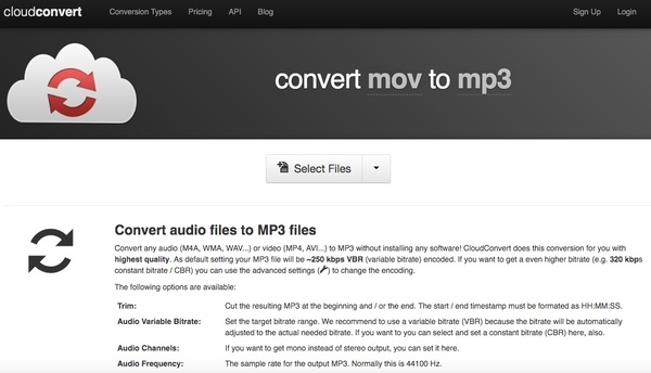 MOVをMP3に変換 CloudConvert