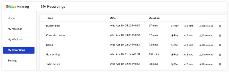 録画をダウンロード