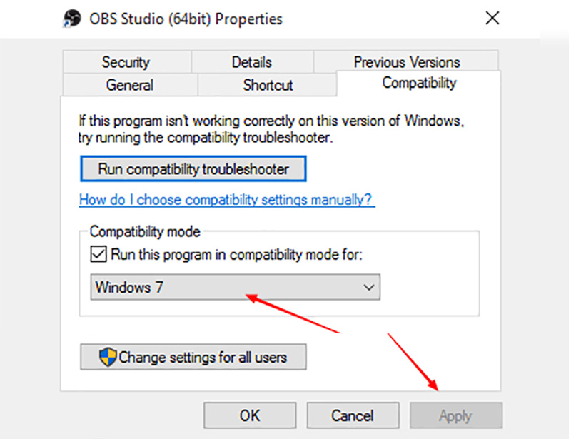 OBS を互換モードで実行