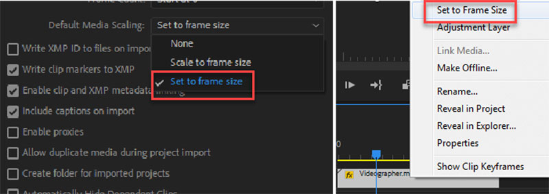 Premiere の「Set to Frame Size」