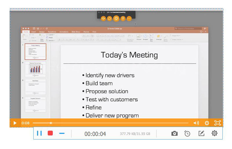 Joinme 会議の録画を停止