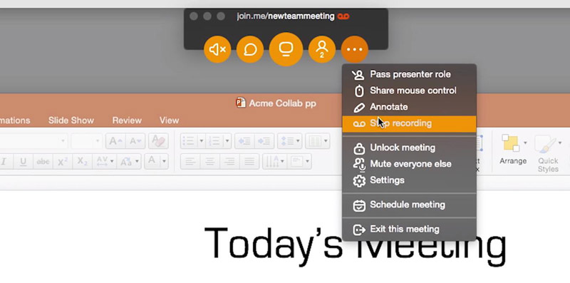 Joinme で録画を停止