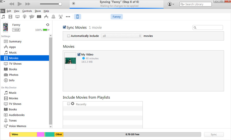 iTunes でムービーを同期