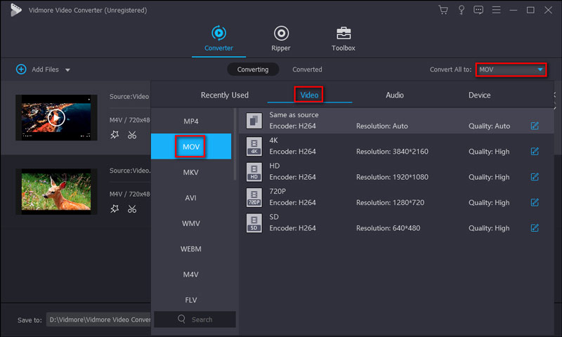 すべてのM4V動画を変換