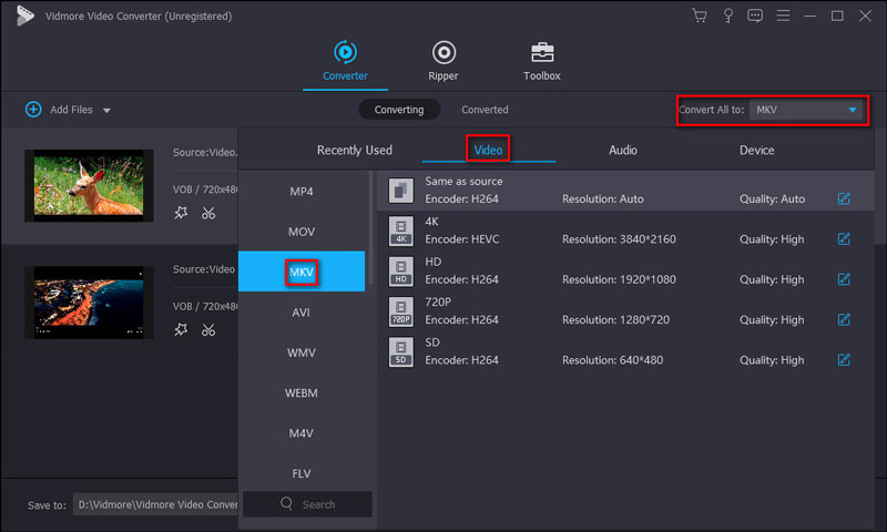 すべてのVOBファイルを変換