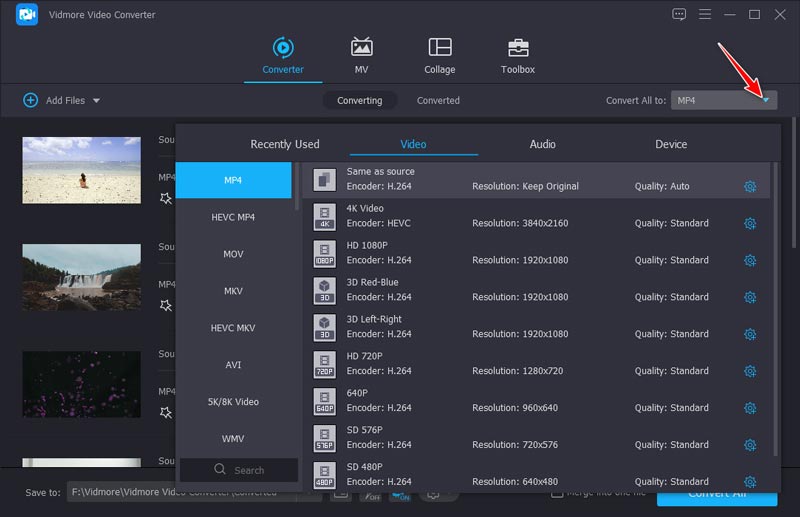 圧縮後の動画形式を選択