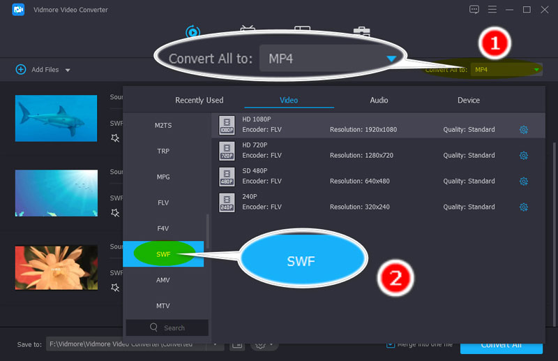 SWF の形式を選択